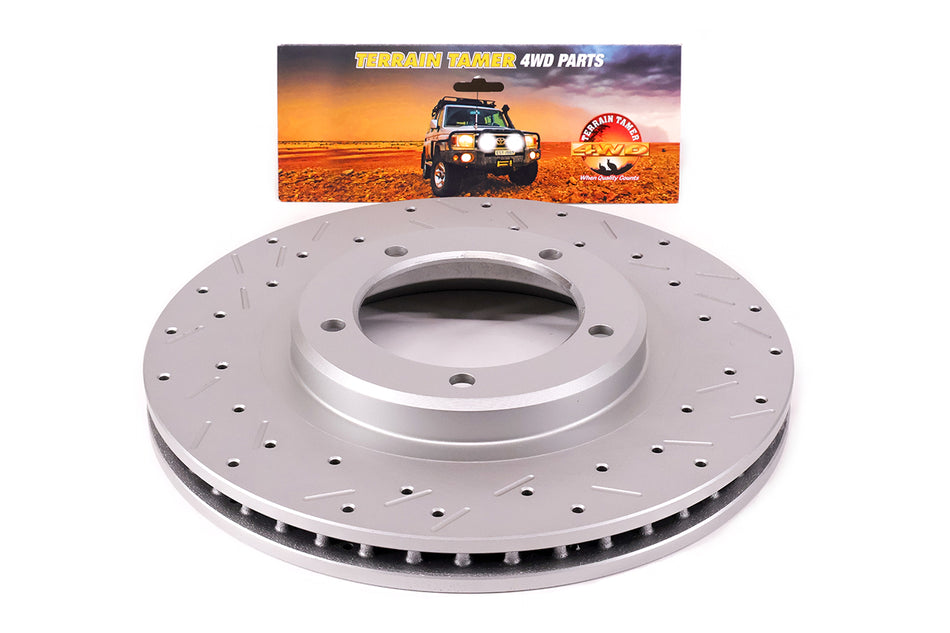 Toyota Land Cruiser Front Slotted & Dimpled Brake Rotor – Terrain Tamer (Big Brake Kit Compatible)