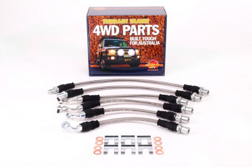 Braided Brake HOSE KIT suits 0-50MM Raise Suspension NON ABS – Toyota Land Cruiser 80 Series