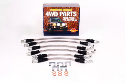 Braided Brake HOSE KIT suits 0-50MM Raise Suspension NON ABS – Toyota Land Cruiser 80 Series