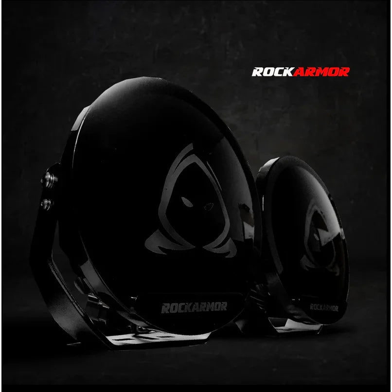 Glossy black off-road lights featured on rockarmor gt steel hoop bullbar for toyota 200 2015 plus with synthetic winch rope