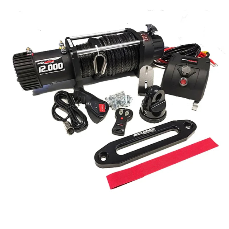 Black electric winch with accessories for rockarmor gt steel hoop bullbar combo pack toyota landcruiser 76 78 79