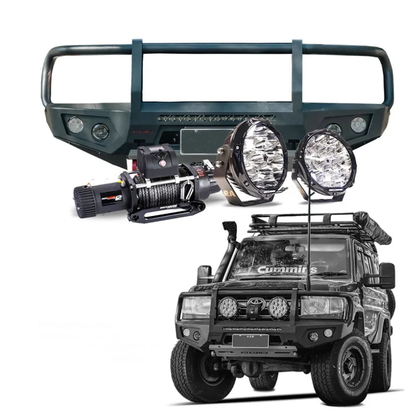 Rockarmor gt steel hoop bullbar combo pack in black steel for Toyota vdj78 Troopy 2007-2023 off-road protection