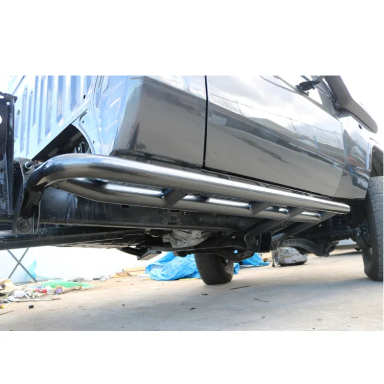 Black rockarmor steel rockslider side steps with steel checker plate suit toyota landcruiser 76 79 series 2007-2018